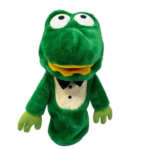 Vintage Dakin Green Frog Hand Puppet With Tuxedo Bow Tie 12 Inch 1985 80s Toy - Picture 1 of 10